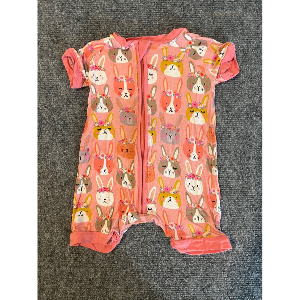 Little Sleepies Boho Bunnies Short Romper Pink Bamboo Viscose 3-6 Months